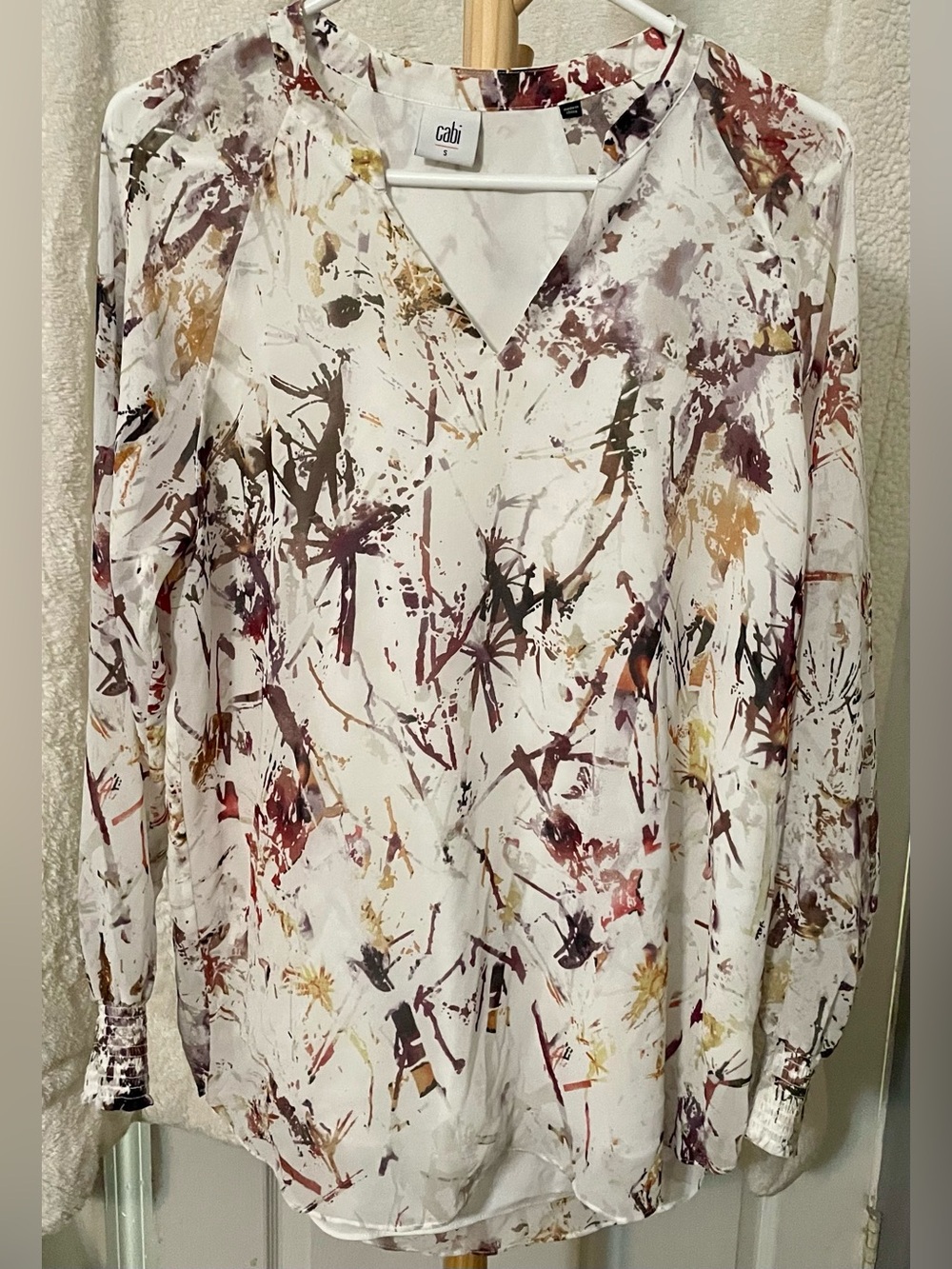 CAbi White Abstract Splash V-Neck Tunic with Multicolor Print